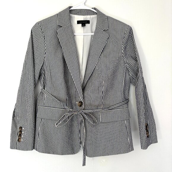 Ann Taylor Striped Blazer Jacket Blue White Nautical Size 8 - Picture 10 of 10